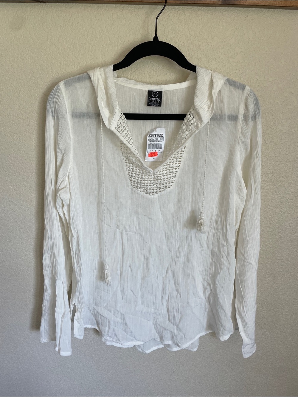 NWT Empyre Evie Lace Detail Poncho M Hooded Crochet V-Neck Top Beachy Boho